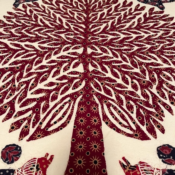HANDCRAFTED BLOCK PRINT APPLIQUÉ TREE OF LIFE BED COVERLET TEXTILE WALL HANGING - Picture 10 of 16